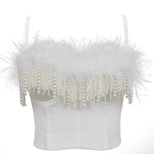 Load image into Gallery viewer, Fashion Luxury Feather Pearls Tassel Women Tops Black White Jazz Hip