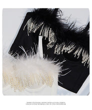 Load image into Gallery viewer, Fashion Luxury Feather Pearls Tassel Women Tops Black White Jazz Hip