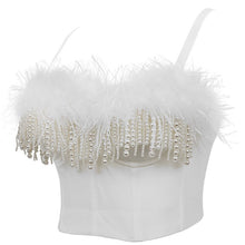 Load image into Gallery viewer, Fashion Luxury Feather Pearls Tassel Women Tops Black White Jazz Hip