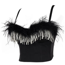 Load image into Gallery viewer, Fashion Luxury Feather Pearls Tassel Women Tops Black White Jazz Hip