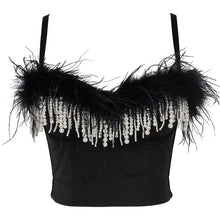 Load image into Gallery viewer, Fashion Luxury Feather Pearls Tassel Women Tops Black White Jazz Hip