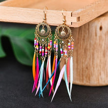 Load image into Gallery viewer, Fashion Retro Hollow Long Feather Earrings European And American