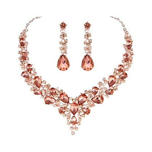 Fashion Rhinestone Alloy Necklace and Earring Set for Wedding Party