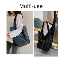 Load image into Gallery viewer, Fashion Rivet Large Capacity Women Shoulder Bag Soft Casual Black