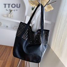 Load image into Gallery viewer, Fashion Rivet Large Capacity Women Shoulder Bag Soft Casual Black