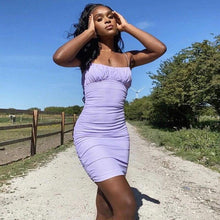 Load image into Gallery viewer, Fashion Ruched Bodycon Party Dresses For Women Sling Sleeveless Purple - Sophornlilly