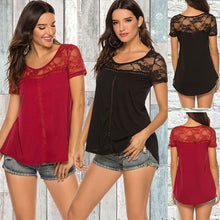 Load image into Gallery viewer, Fashion Sexy Embroidery Lace Short Sleeve Shirt Spring Summer O Neck