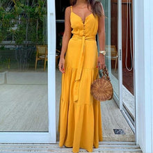 Load image into Gallery viewer, Fashion Sexy Women Sleeveless Backelss Summer Dress Yellow White