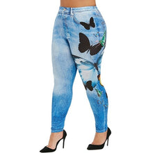 Load image into Gallery viewer, Fashion Slim Women Leggings Butterfly Print Pencil Faux Denim Jeans