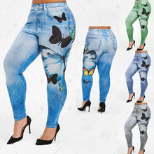 Load image into Gallery viewer, Fashion Slim Women Leggings Butterfly Print Pencil Faux Denim Jeans