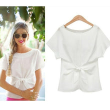 Load image into Gallery viewer, Fashion Summer Batwings Bowknot Blouse O Neck Short Sleeve