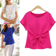 Load image into Gallery viewer, Fashion Summer Batwings Bowknot Blouse O Neck Short Sleeve