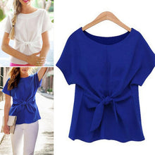 Load image into Gallery viewer, Fashion Summer Batwings Bowknot Blouse O Neck Short Sleeve