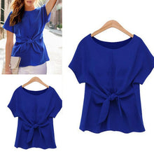 Load image into Gallery viewer, Fashion Summer Batwings Bowknot Blouse O Neck Short Sleeve