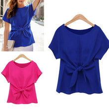 Load image into Gallery viewer, Fashion Summer Batwings Bowknot Blouse O Neck Short Sleeve