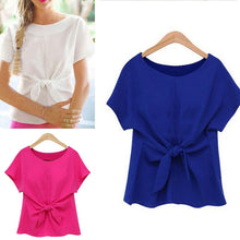 Load image into Gallery viewer, Fashion Summer Batwings Bowknot Blouse O Neck Short Sleeve