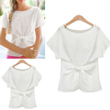 Load image into Gallery viewer, Fashion Summer Batwings Bowknot Blouse O Neck Short Sleeve
