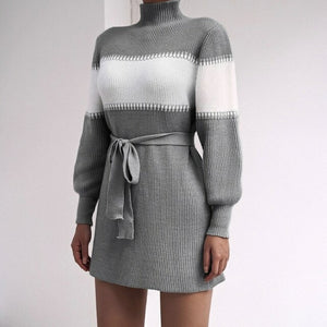 Fashion Sweater dress for women Long sleeve casual half high neck