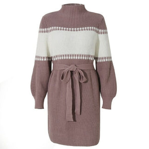 Fashion Sweater dress for women Long sleeve casual half high neck