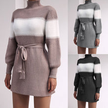 Load image into Gallery viewer, Fashion Sweater dress for women Long sleeve casual half high neck