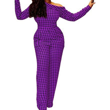 Load image into Gallery viewer, Fashion Women Plaid Pattern Pants Sexy One Shoulder Long Sleeves - Sophornlilly