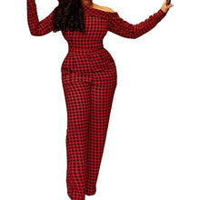 Load image into Gallery viewer, Fashion Women Plaid Pattern Pants Sexy One Shoulder Long Sleeves - Sophornlilly