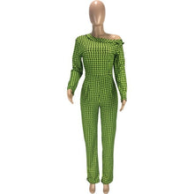 Load image into Gallery viewer, Fashion Women Plaid Pattern Pants Sexy One Shoulder Long Sleeves - Sophornlilly