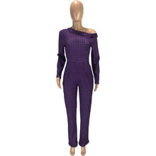 Load image into Gallery viewer, Fashion Women Plaid Pattern Pants Sexy One Shoulder Long Sleeves - Sophornlilly