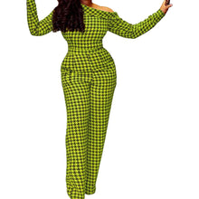 Load image into Gallery viewer, Fashion Women Plaid Pattern Pants Sexy One Shoulder Long Sleeves - Sophornlilly