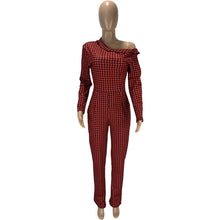 Load image into Gallery viewer, Fashion Women Plaid Pattern Pants Sexy One Shoulder Long Sleeves - Sophornlilly