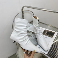 Load image into Gallery viewer, Pointed Toe Ankle Boots Back Zipper Sexy Black White