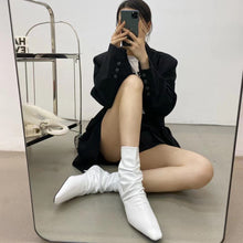 Load image into Gallery viewer, Pointed Toe Ankle Boots Back Zipper Sexy Black White