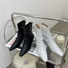 Load image into Gallery viewer, Pointed Toe Ankle Boots Back Zipper Sexy Black White