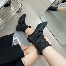 Load image into Gallery viewer, Pointed Toe Ankle Boots Back Zipper Sexy Black White