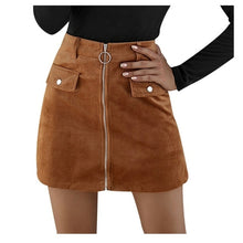 Load image into Gallery viewer, Fashion Women Solid Corduroy Zipper High Waist Skirt Casual Short Mini