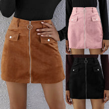 Load image into Gallery viewer, Fashion Women Solid Corduroy Zipper High Waist Skirt Casual Short Mini