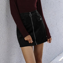 Load image into Gallery viewer, Fashion Women Solid Corduroy Zipper High Waist Skirt Casual Short Mini