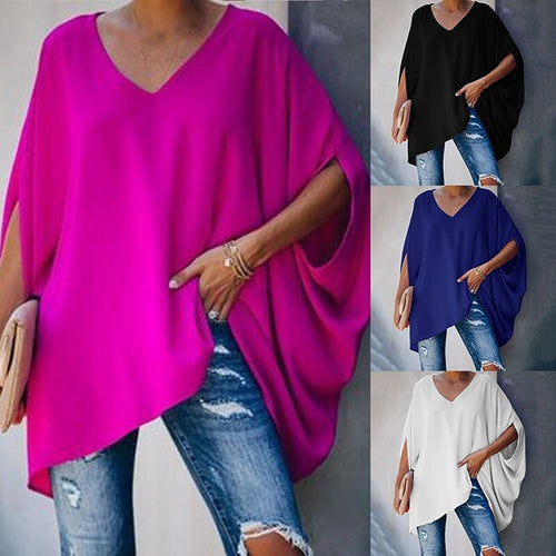 Fashion Women Summer Elegant V Neck Oversized Plus Size Top Lady