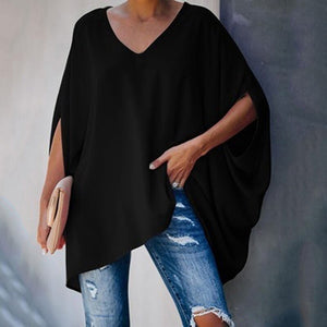 Fashion Women Summer Elegant V Neck Oversized Plus Size Top Lady