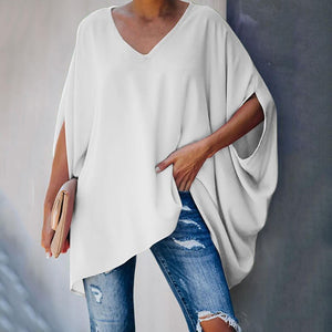 Fashion Women Summer Elegant V Neck Oversized Plus Size Top Lady