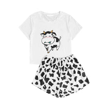 Load image into Gallery viewer, Fashion Women Summer Pajamas Suit Harajuku Cute Cow Print T Shirt