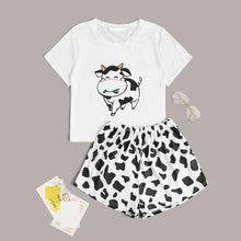Load image into Gallery viewer, Fashion Women Summer Pajamas Suit Harajuku Cute Cow Print T Shirt