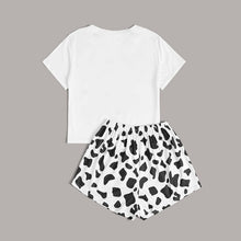 Load image into Gallery viewer, Fashion Women Summer Pajamas Suit Harajuku Cute Cow Print T Shirt