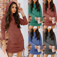 Load image into Gallery viewer, Fashion Women pull Casual dress Ruched Women's Solid Hooed Dress