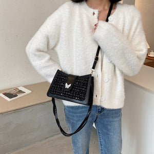 Fashion Woolen Sequin Messenger Bag Women PU Butterfly Elegant