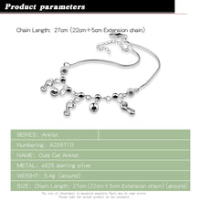 Load image into Gallery viewer, Fashion cat bell  Ankle Bracelet  100% 925 Sterling Silver Foot Beach