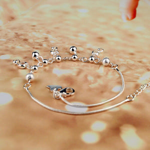 Fashion cat bell  Ankle Bracelet  100% 925 Sterling Silver Foot Beach