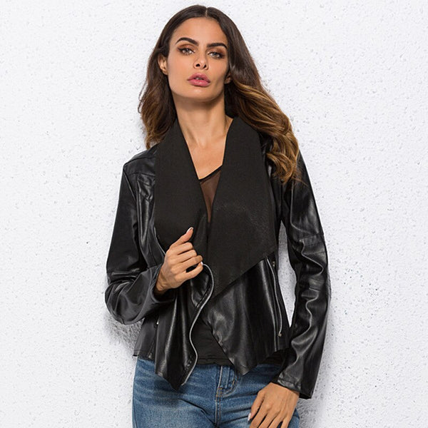 Fashion new Casual PU Leather Jacket Women Classic Zipper Short