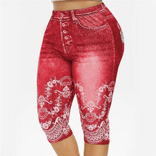 Load image into Gallery viewer, Faux Jeans Leggings Woman Stretch Printed Short Leggins 4\3 Capri