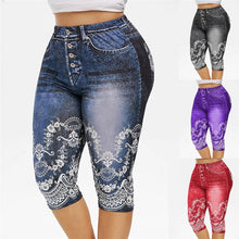 Load image into Gallery viewer, Faux Jeans Leggings Woman Stretch Printed Short Leggins 4\3 Capri